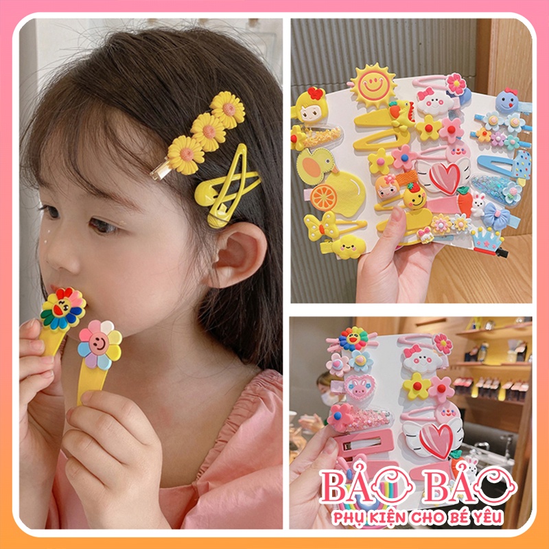 Set 14 kẹp tóc xinh xắn cho bé gái phong cách Hàn Quốc