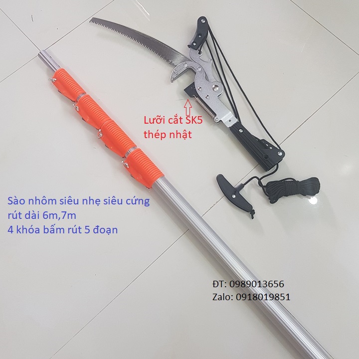 Kéo cắt cành trên cao SK5A 4 ròng rọc nhật bản cao 5m,6m,7m kèm lưỡi cưa