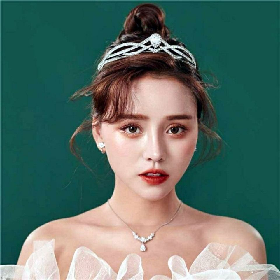 Vương Miện Cài Tóc Đính Đá Zircon Sang Trọng Phong Cách Âu Mỹ Cho Cô Dâu
