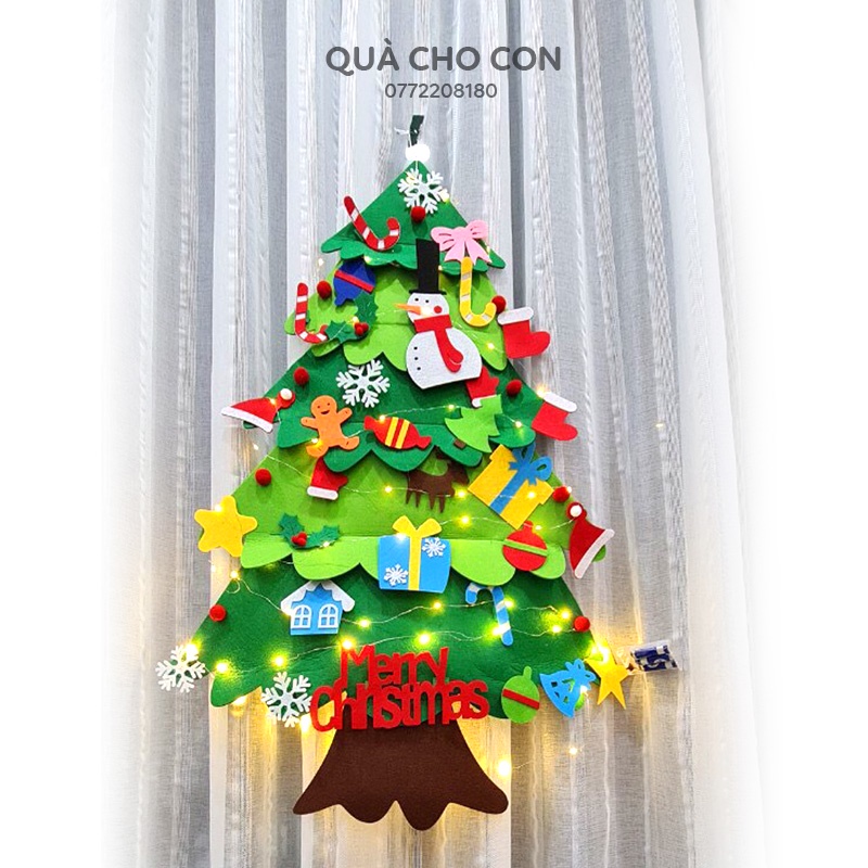 CÂY THÔNG VẢI DẠ TREO TƯỜNG 32 CHI TIẾT (tặng kèm dây đèn nhấp nháy)