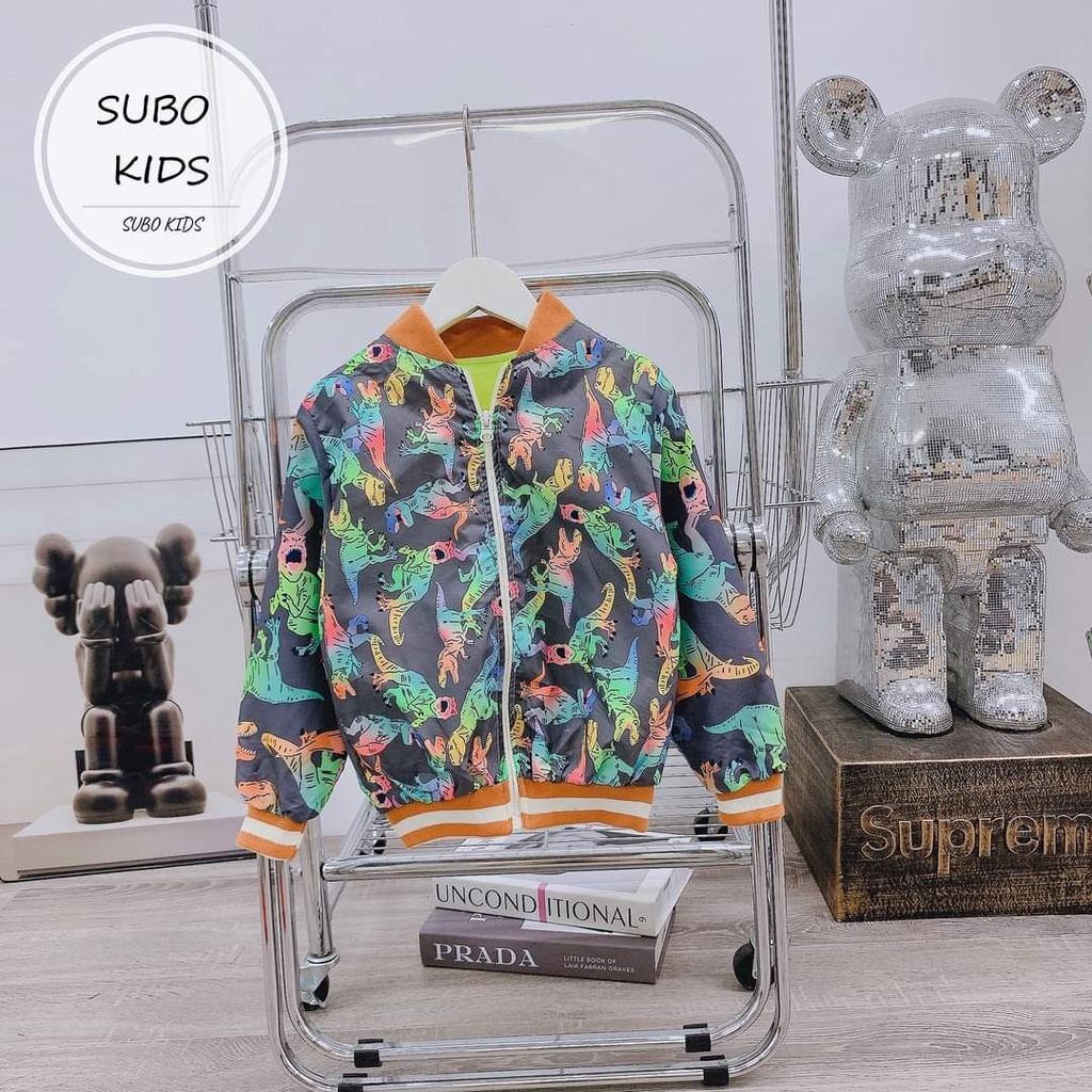 Áo khoác gió bomber lót nỉ nhung mềm ấm cho bé trai/gái 8-15kg