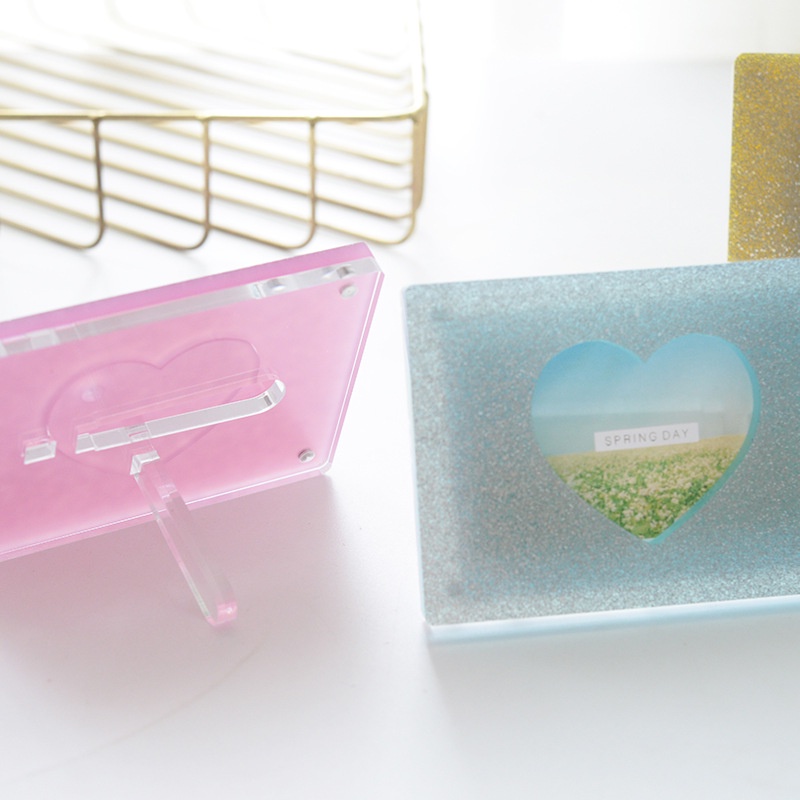 Giá Đỡ Ảnh 3inch 4inch Từ Tính Bằng Acrylic Hình Trái Tim Để Bàn Trang Trí