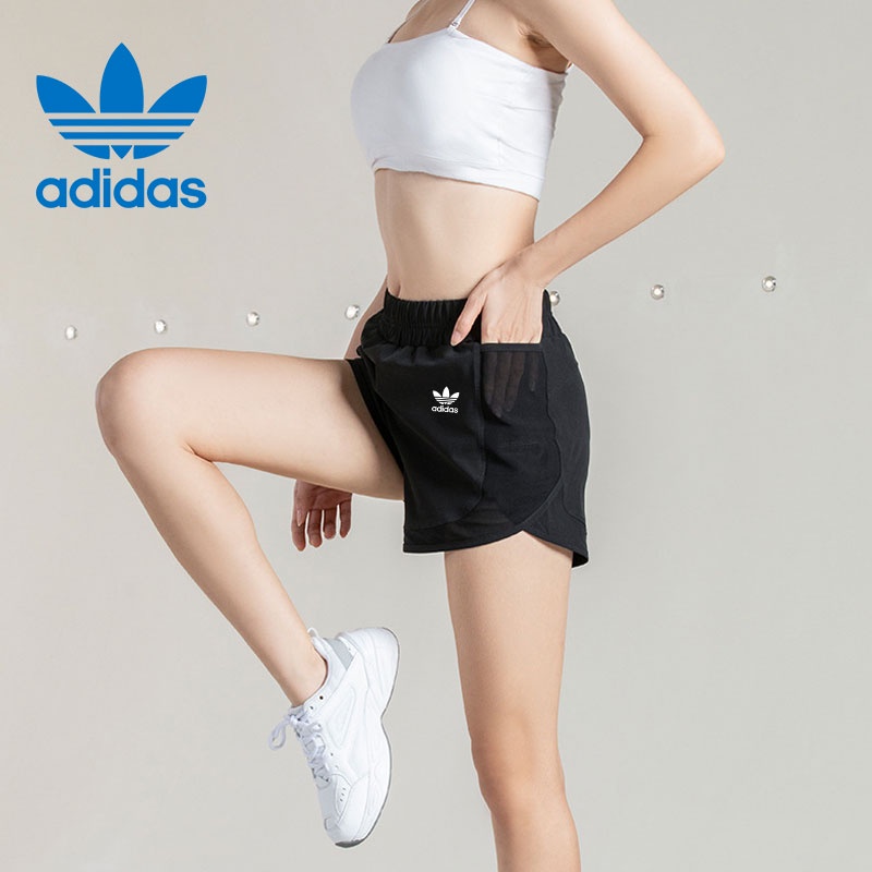 Quần Short Thể Thao Adidas Giả Hai Lớp Phối Lưới Thoáng Khí Dáng Rộng Nhanh Khô Cho Nữ