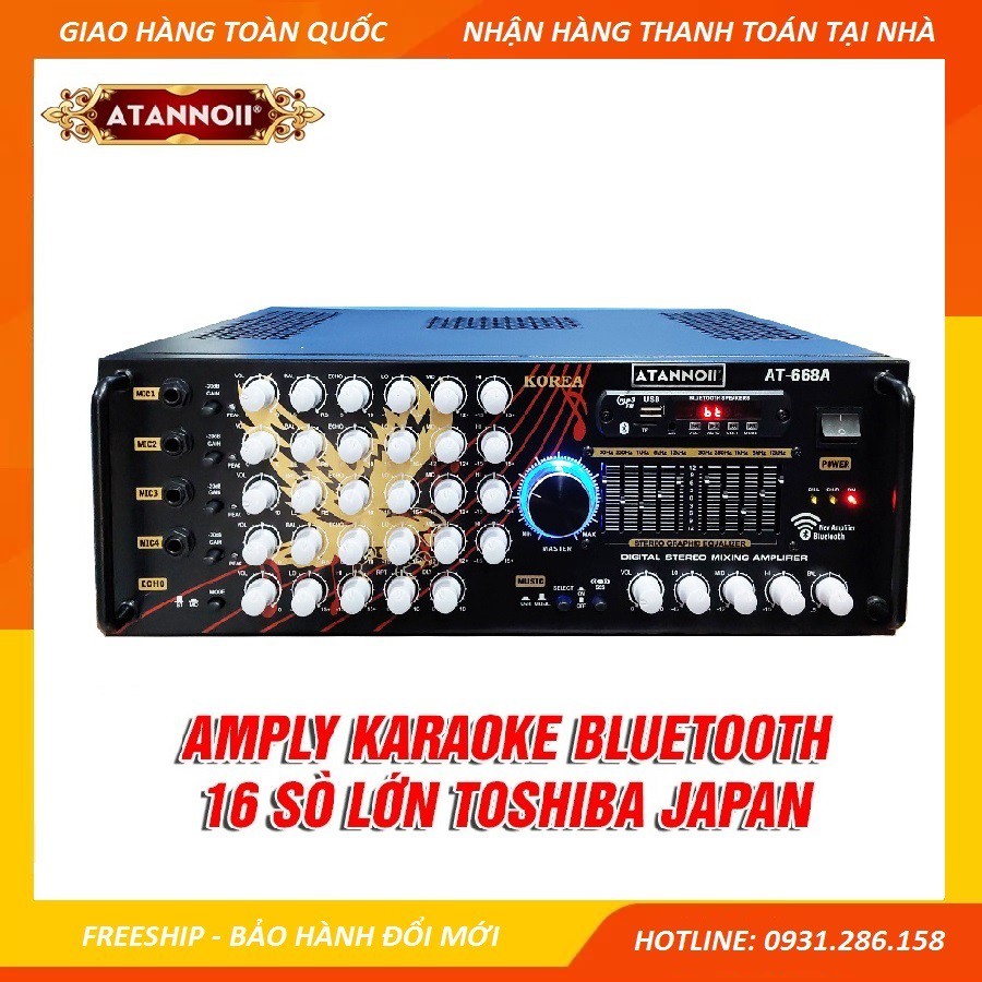 Amply USB Bluetooth - Ampli Karaoke Gia Đình ATANNOII AT-668A 16 sò Nhật SA1943 - SC5200, 2 quạt gió - Dòng cao cấp