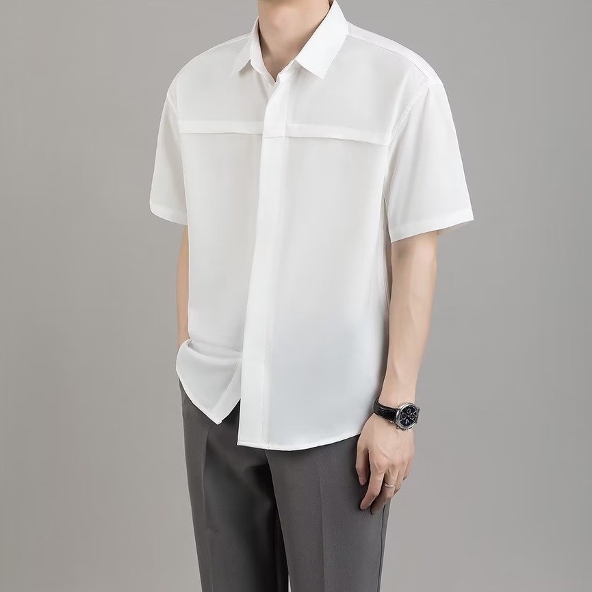 Áo Sơ Mi Lụa Lạnh Mỏng Nhẹ Tay Ngắn 2 Màu Sắc Thời Trang Mùa Hè Cho Nam Giới Có Size M-3XL