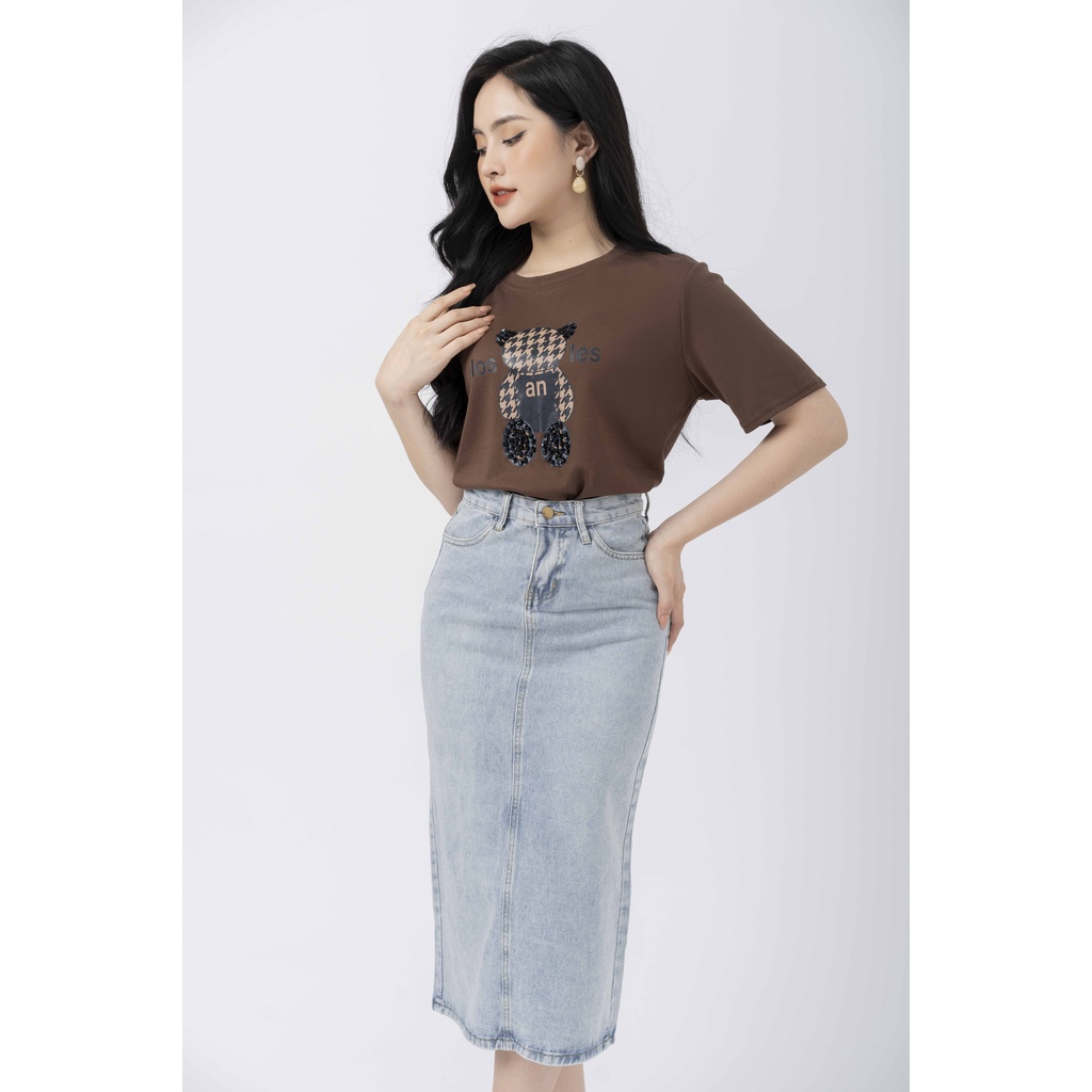 Chân váy Jeans dáng dài qua gối, chân váy bò xẻ sau FIONA B242005