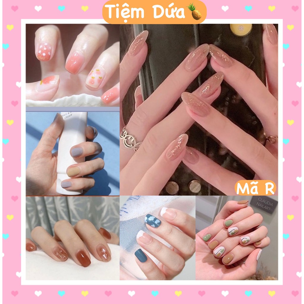 [Xinh Đẹp] Set 24 M&oacute;ng Tay Nail Box Giả K&egrave;m Keo Phong C&aacute;ch H&agrave;n Quốc
