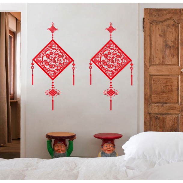 Decal trang trí tết - Bảng vuông kèm dây kết hỷ chúc xuân