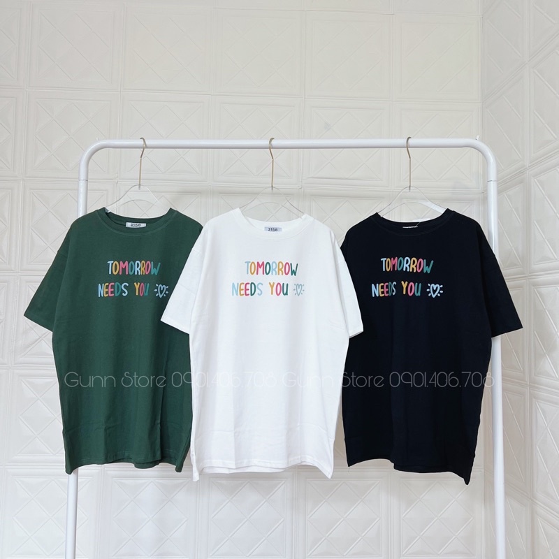Áo Thun 3158 In Chữ TOMORROW Form Rộng Unisex Chất Cotton Khô Loại 1, Thoáng Mát, Thấm Hút Mồ Hôi - Gunn