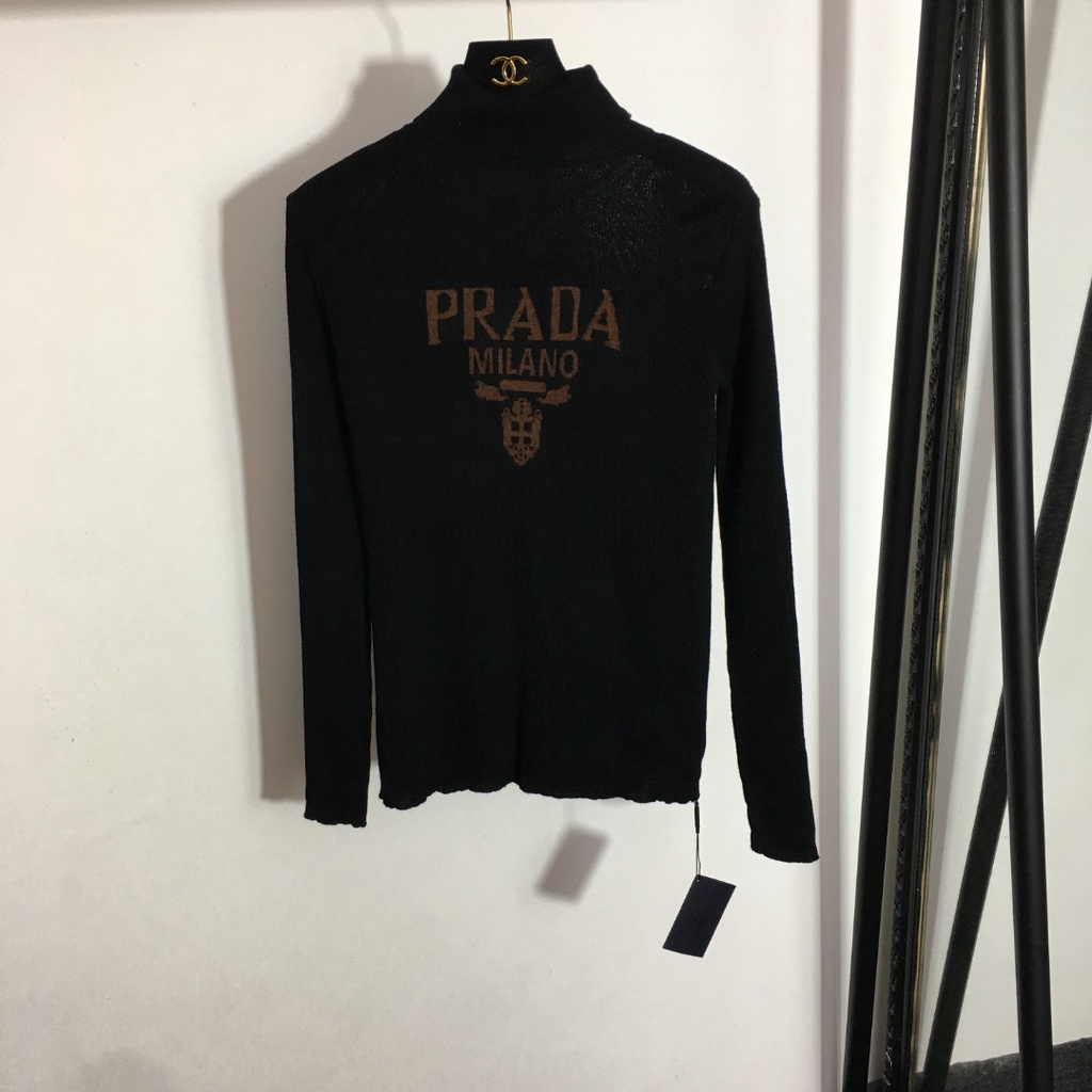 Áo len nữ dài tay Prada hoạ tiết chữ thương hiệu thời thượng
