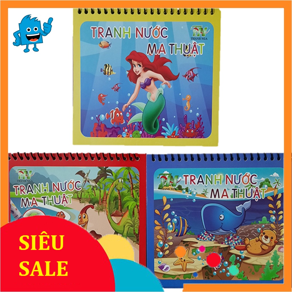 Tranh Tô Màu Vẽ Nước, Tự Xóa, Dùng Nhiều Lần (Động vật dưới nước, nàng tiên cá, khủng long)