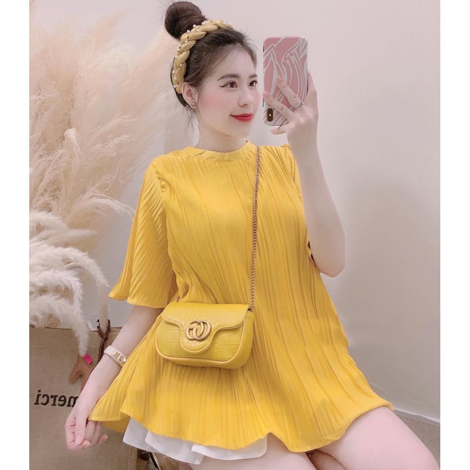 Áo Dập Ly Cổ 3P Cúc Ngọc Dáng Xòe Áo Kiểu Nữ Thụng Tay Xòe Thời Trang