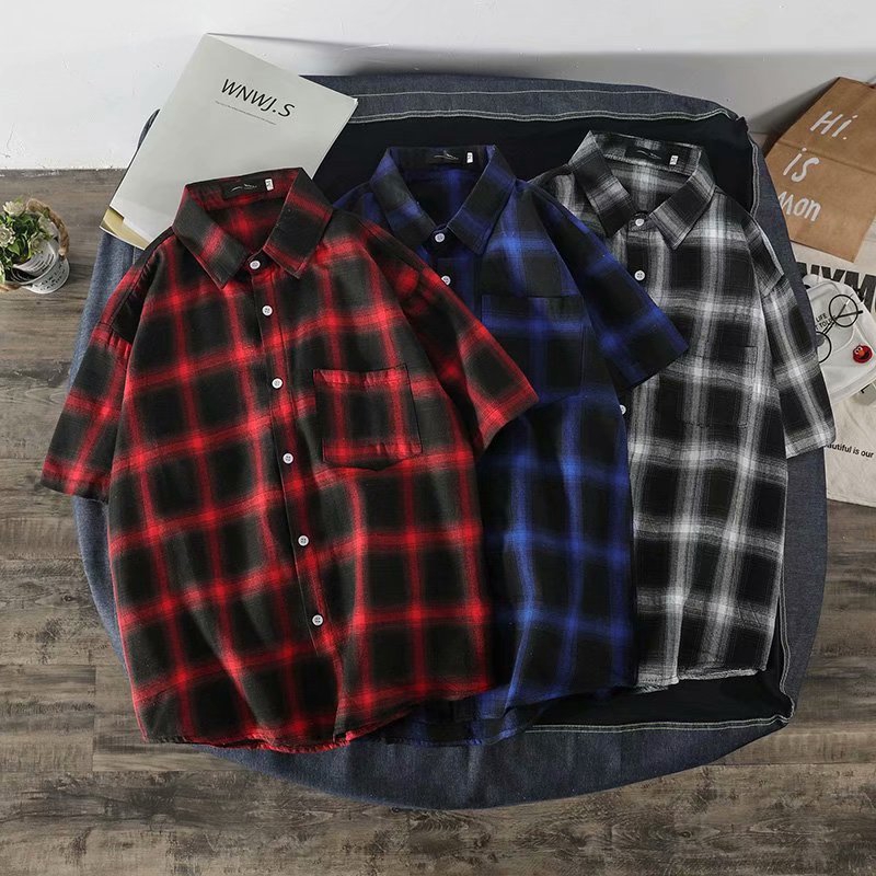 Fashion Plaid Short Sleeve Men's Shirt