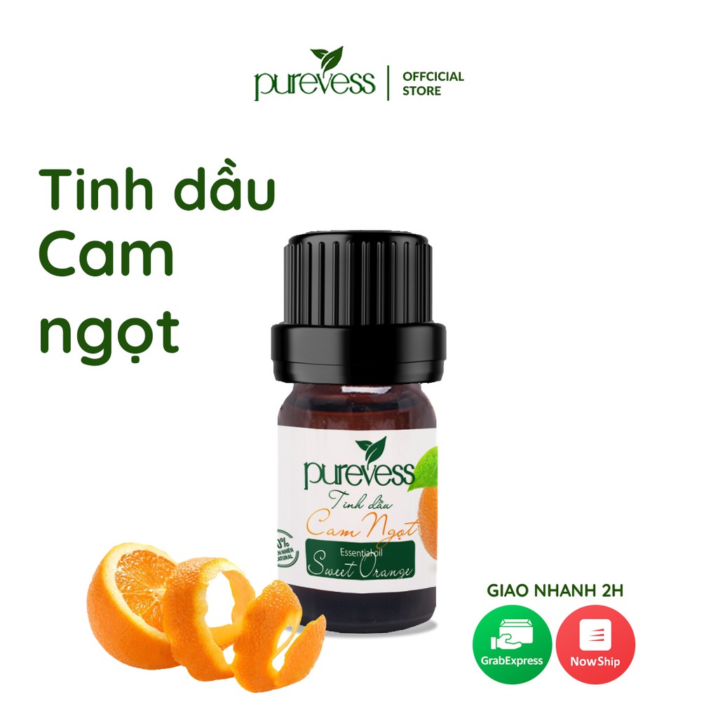 Tinh dầu Cam Ngọt Purevess, thiên nhiên nguyên chất, giúp thư giãn và sảng khoái tinh thần. 5ml
