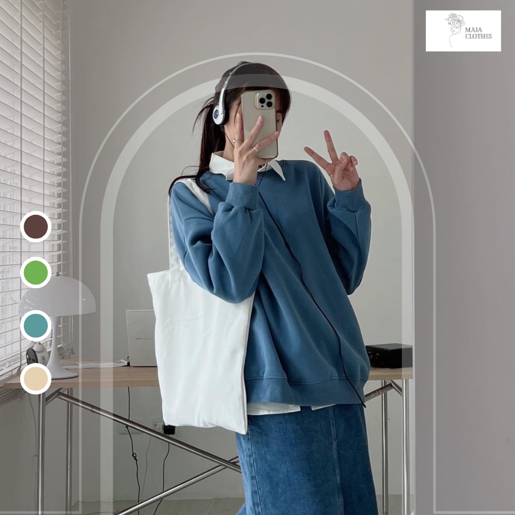 Áo nỉ bông trơn cổ tròn , sweat trơn freesize rộng trùm mông mã 728 Maia.clothes
