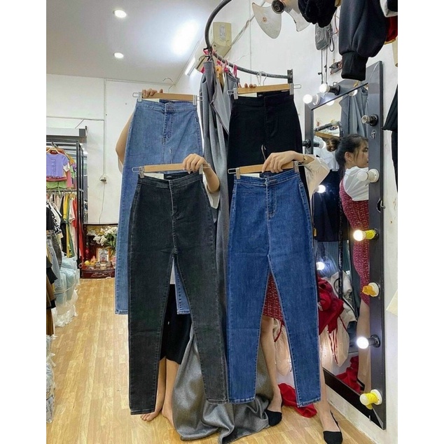 Quần jeans nữ lưng cao trơn ôm body lưng siêu cao