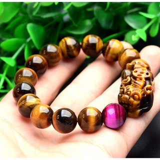 Vòng đeo tay nam nữ đá phong thủy gắn Tỳ Hưu đính đá nâu đỏ