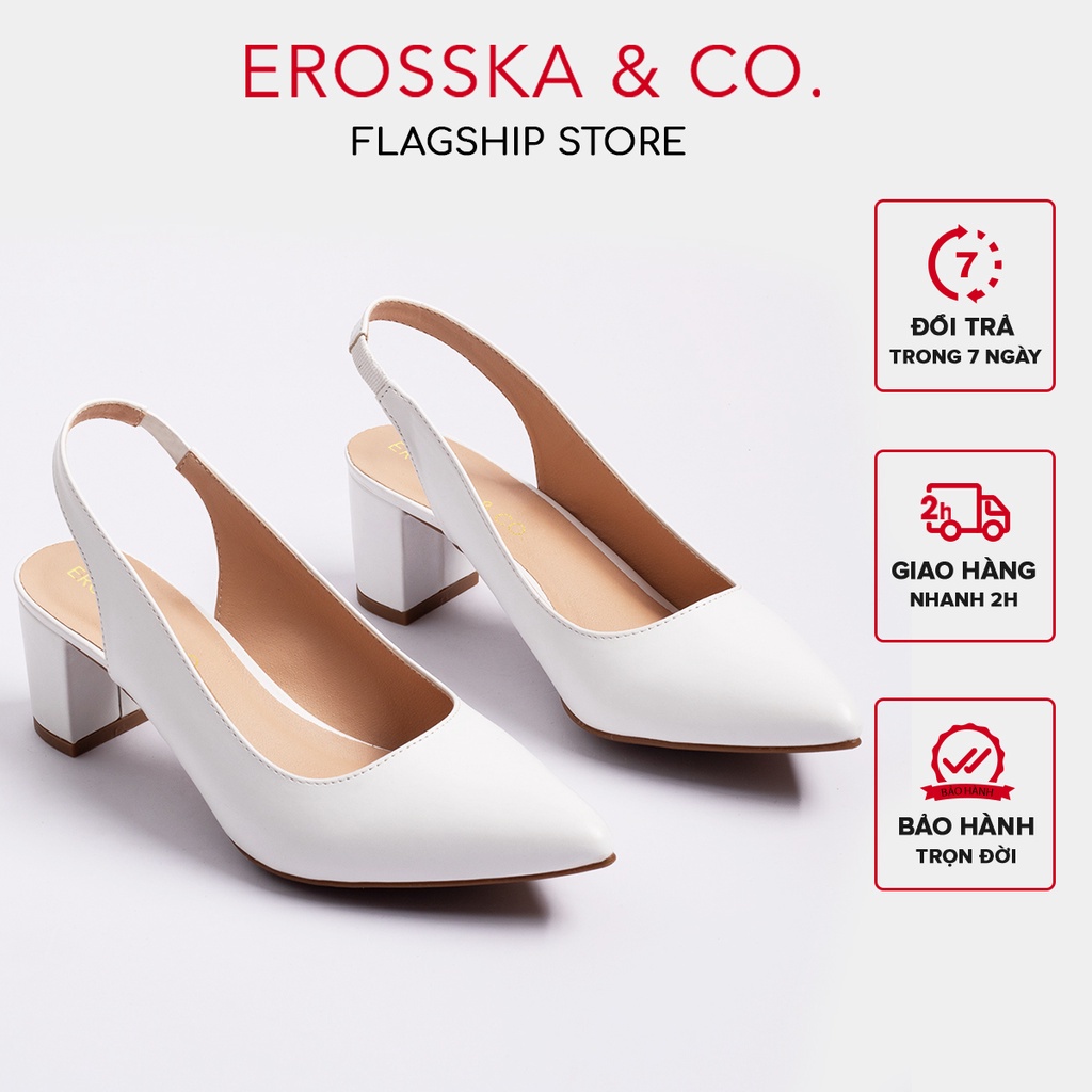 Giày cao gót Erosska mũi nhọn phối dây hở gót cao 5cm màu trắng _EH015