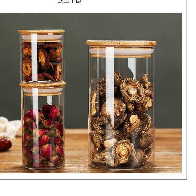 Lọ Thủy Tinh 9.9 Hình Tròn Có Nắp Bằng Tre Đựng Thực Phẩm Trà Sữa Cà Phê Gia Vị Nhà Bếp 120ML (500Ml - 250OD - Đường 120ml 4]