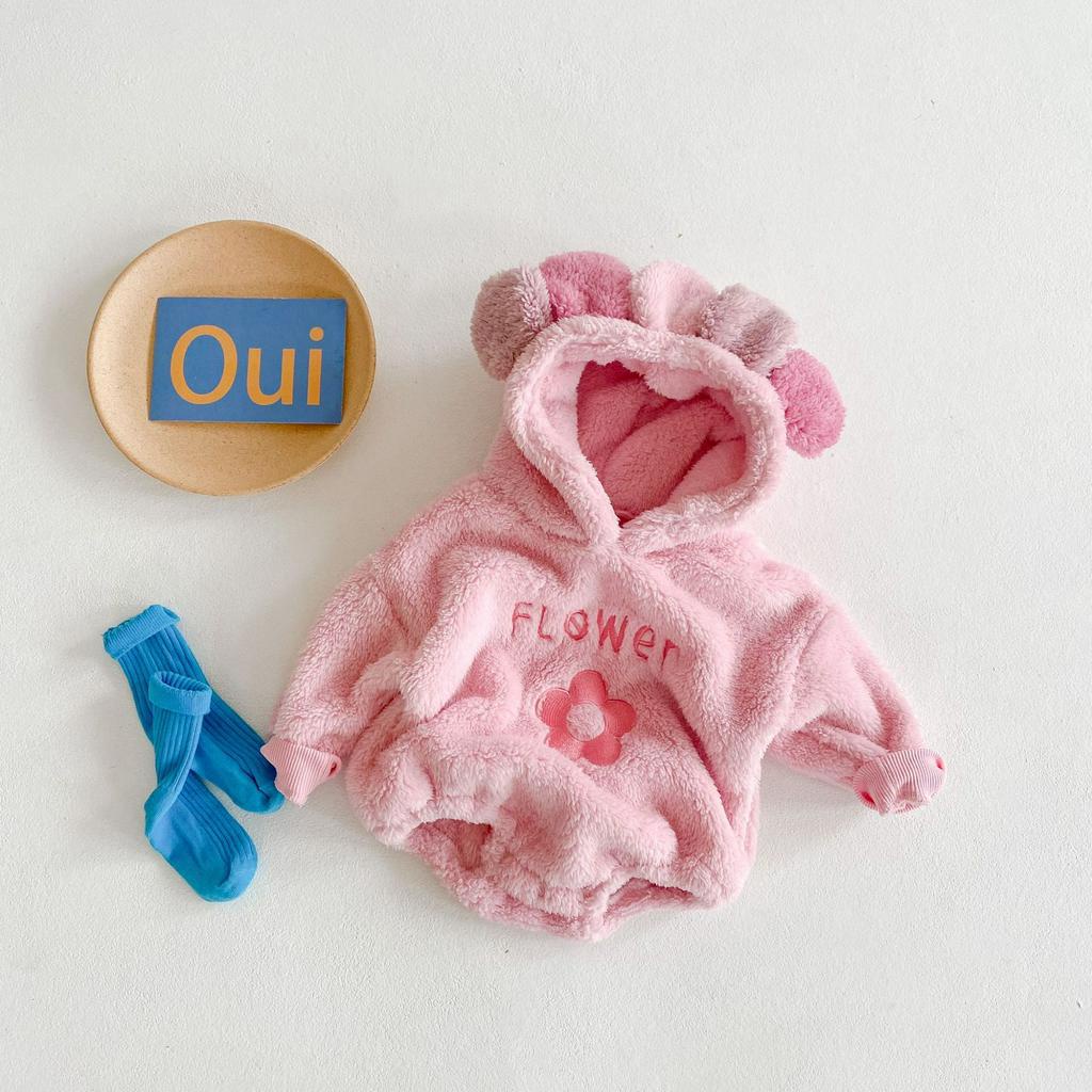 Áo liền thân có mũ trùm bằng nhung dễ thương thời trang mùa đông cho bé gái