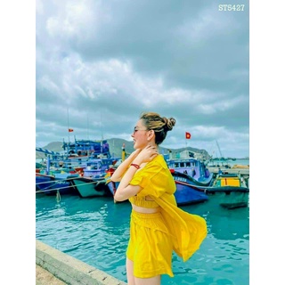 Set 3 Món Đi Biển Năng Động, Cá Tính, Bộ Quần Áo Tắm Nữ Kín Đáo