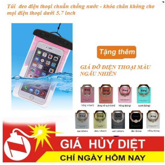 Túi chuẩn chống nước khóa chân không cho mọi điện thoại dưới 5.7 inch (Màu hồng) tặng giá đỡ điện thoại màu ngẫu nhiên