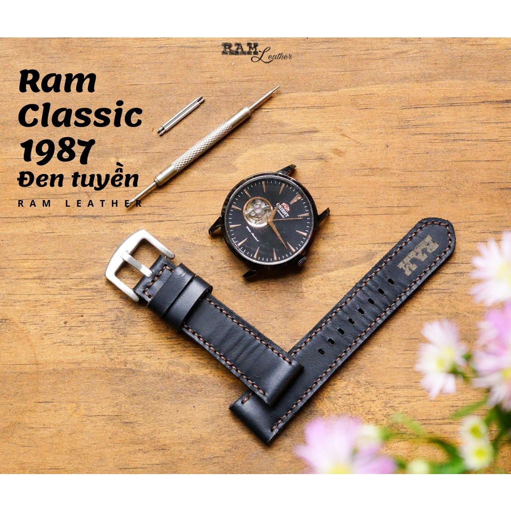 Dây Đồng Hồ Da Thật RAM Leather 1987 Black Da Bò Đen Bền Đẹp