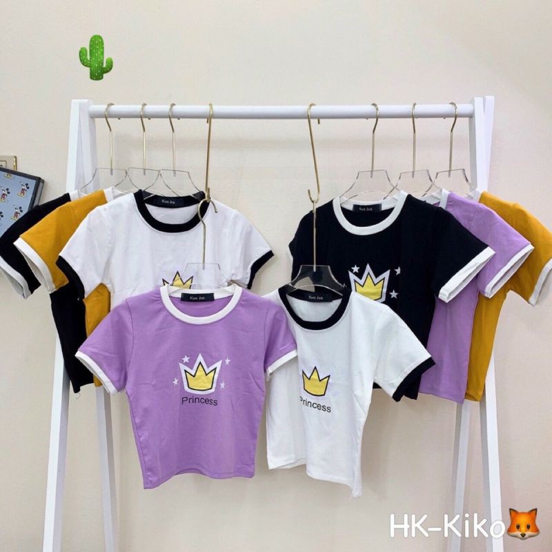 Áo thun kiểu borip in vương miện