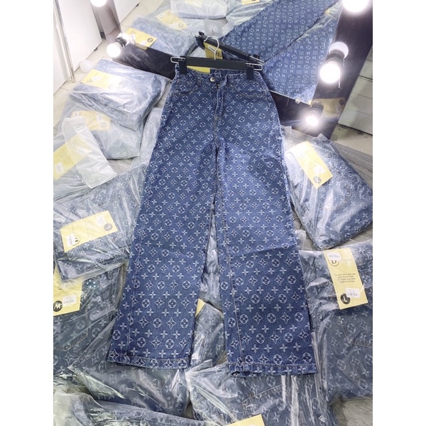 Quần Ống Rộng Lv Hot Trend Nữ - Quần Jean Ống Rộng Cạp Cao