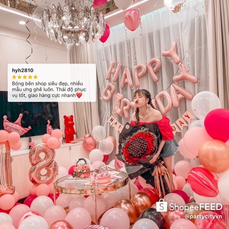 Set Trang Trí Sinh Nhật Người Lớn Màu Hồng Đẹp Sang PHù Hợp Cho Bạn Gái