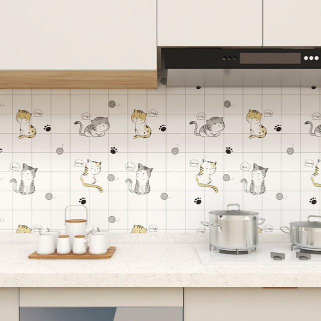 1 mét decal dán tường bếp NHỮNG CHÚ MÈO khổ 60cm keo sẵn