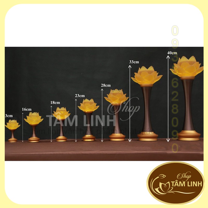 Cặp đèn thờ Hoa Sen nở nhựa Lưu Ly thân hợp kim nâu chân vàng siêu đẹp
