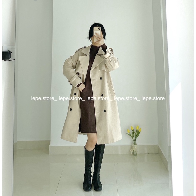 Áo khoác mangto dạ chần bông mix váy len suông dài tay Hàn Quốc | BigBuy360 - bigbuy360.vn