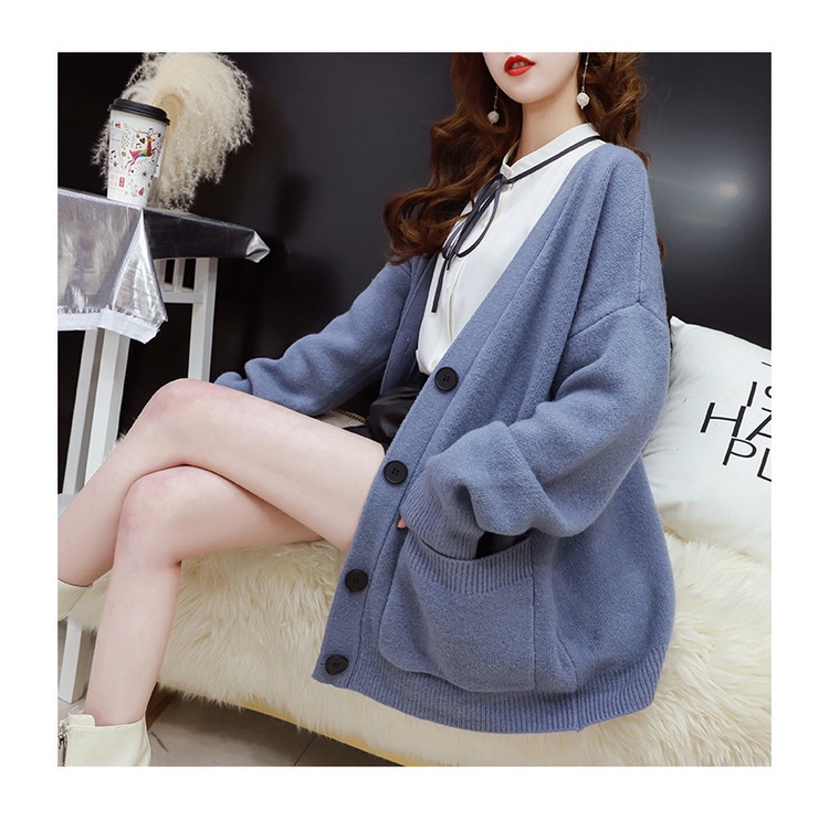 Áo khoác len cardigan nữ khuy bấm dáng rộng trơn màu kiểu dáng Hàn Quốc AKT26
