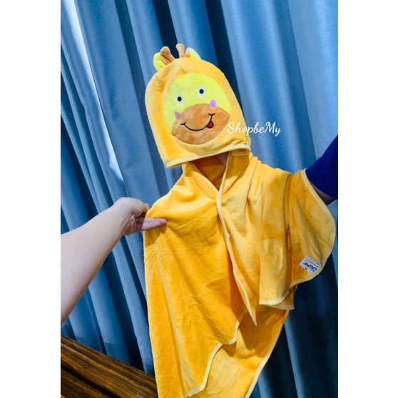 Khăn Choàng tắm có mũ chùm đầu hình hươu quà tặng của Grow - Chât liệu vải Cotton mềm mịn thấm hút