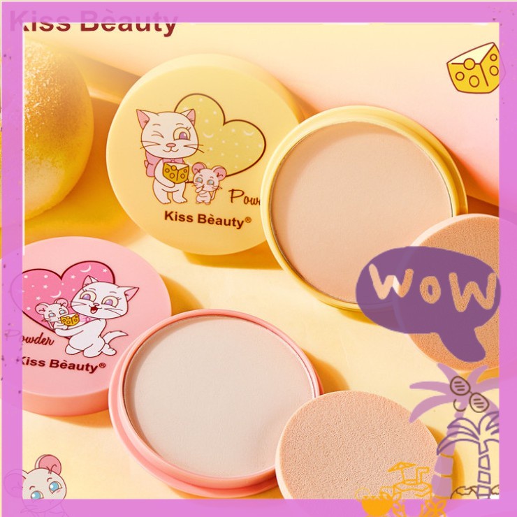 Phấn nền MÈO PHÔ MAI KISS BEAUTY makeup powder kiềm dầu mịn da nội địa sỉ tốt NGỰA BEAUTY