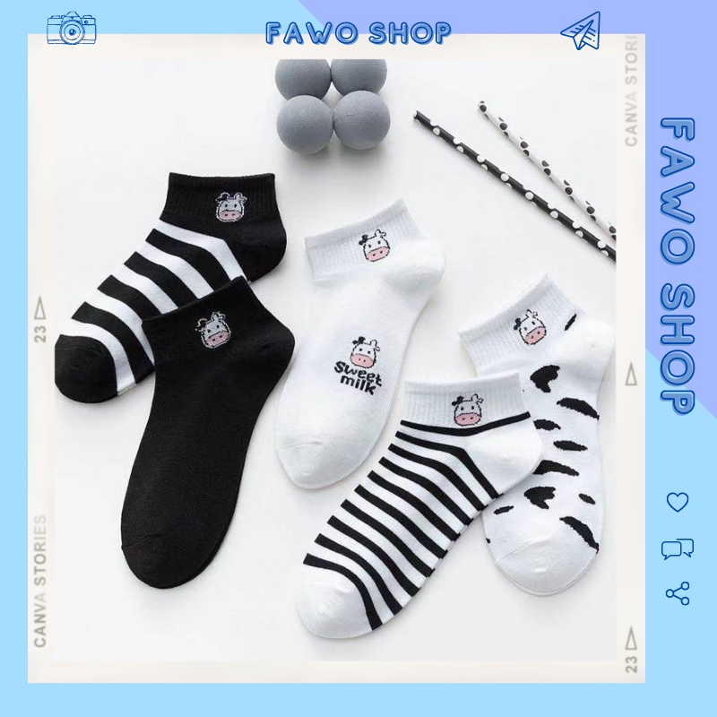 Tất Nữ Cổ Ngắn Phong Cách Hàn Quốc Họa Tiết Dễ Thương, Cute, Đáng Yêu Dễ Phối Đồ Họa Tiết Panda