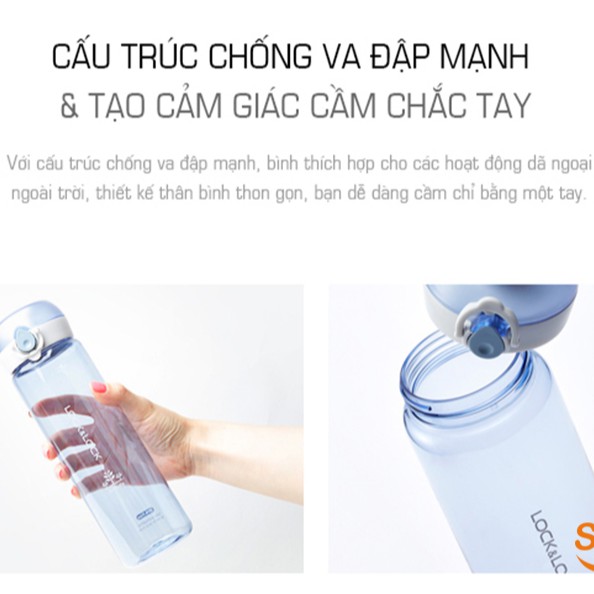 Bình Nước Nhựa Lock&amp;Lock One Touch ABF645 (550ml) - Bình đựng nước nhựa an toàn sức khỏe - Hàng chính hãng