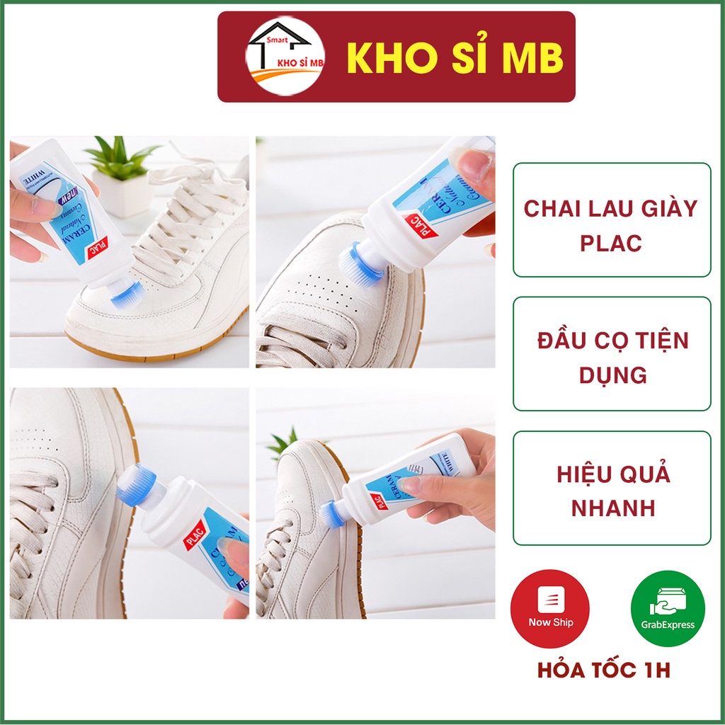 Chai đánh, tẩy trắng giày PLAC có đầu cọ, bộ đánh giày, túi xách kèm bàn chải kho sỉ mb