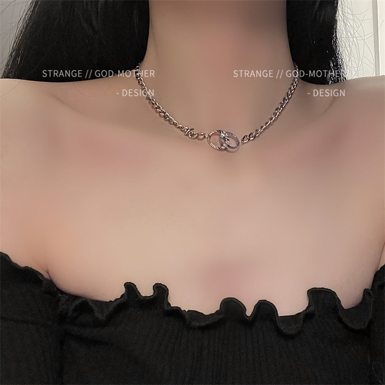 Dây chuyền nhẫn đôi phối dây xích thời trang hip hop harajuku sang trọng cá tính