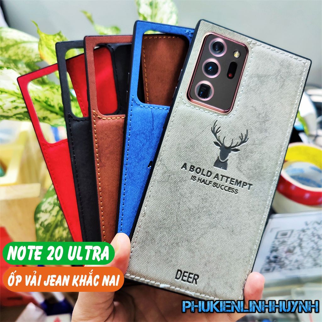 Samsung Galaxy Note 20, Note 20 Ultra_Ốp lưng vân vải Jean Khắc nổi hình nai 3D cực đẹp