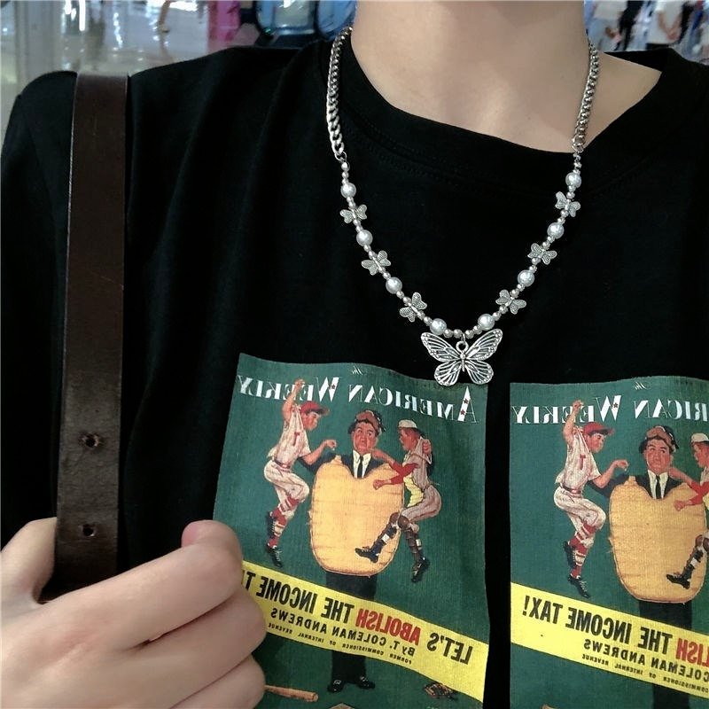 Vòng cổ Mặt Hình Bướm Đính Ngọc Trai Thời Trang Cho Nữ