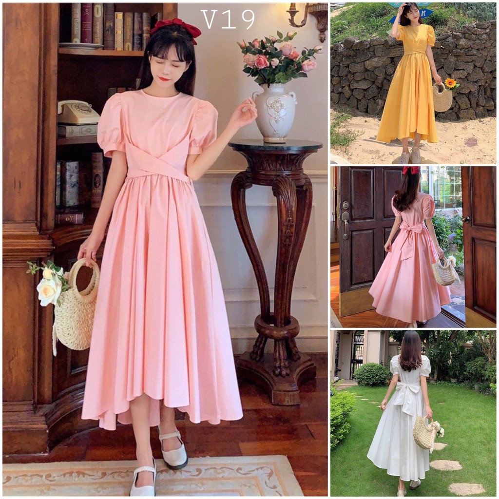 [HÀNG ĐẸP] Váy ulzzang tiểu thư vintage thắt nơ siêu xinh - V19 - janna house