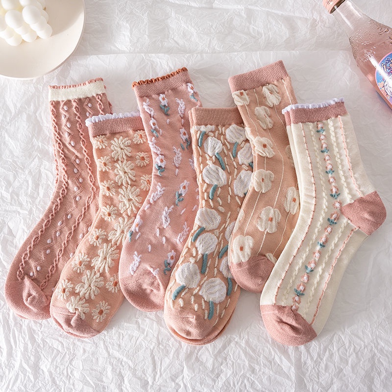 Set 3 đôi vớ dài trung bình thời trang thu đông Hàn Quốc cho nữ