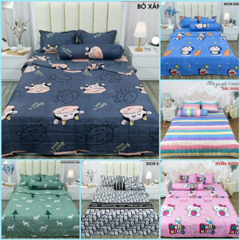 Bộ 5 Món Chăn Hè Trần Bông 3 Lớp Bông Gòn Cao Cấp( được chọn mẫu)