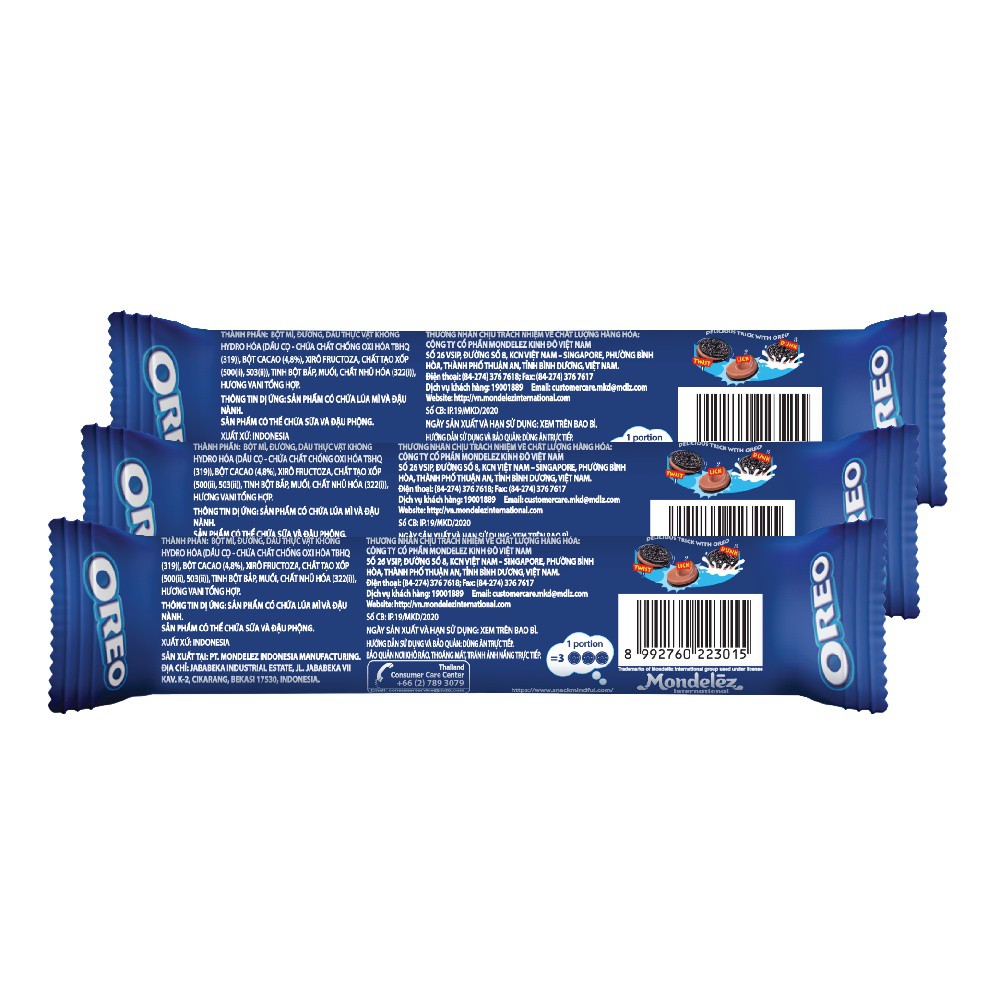 Combo 3 thanh bánh quy Oreo các vị, 123.5g x 3