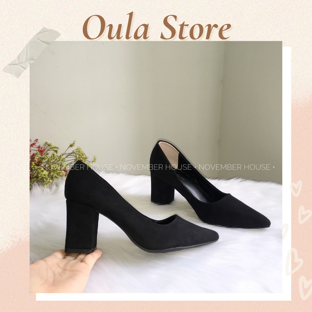 Giày cao gót nữ da lộn kiểu dáng mũi nhọn basic, GI2, Oula Store