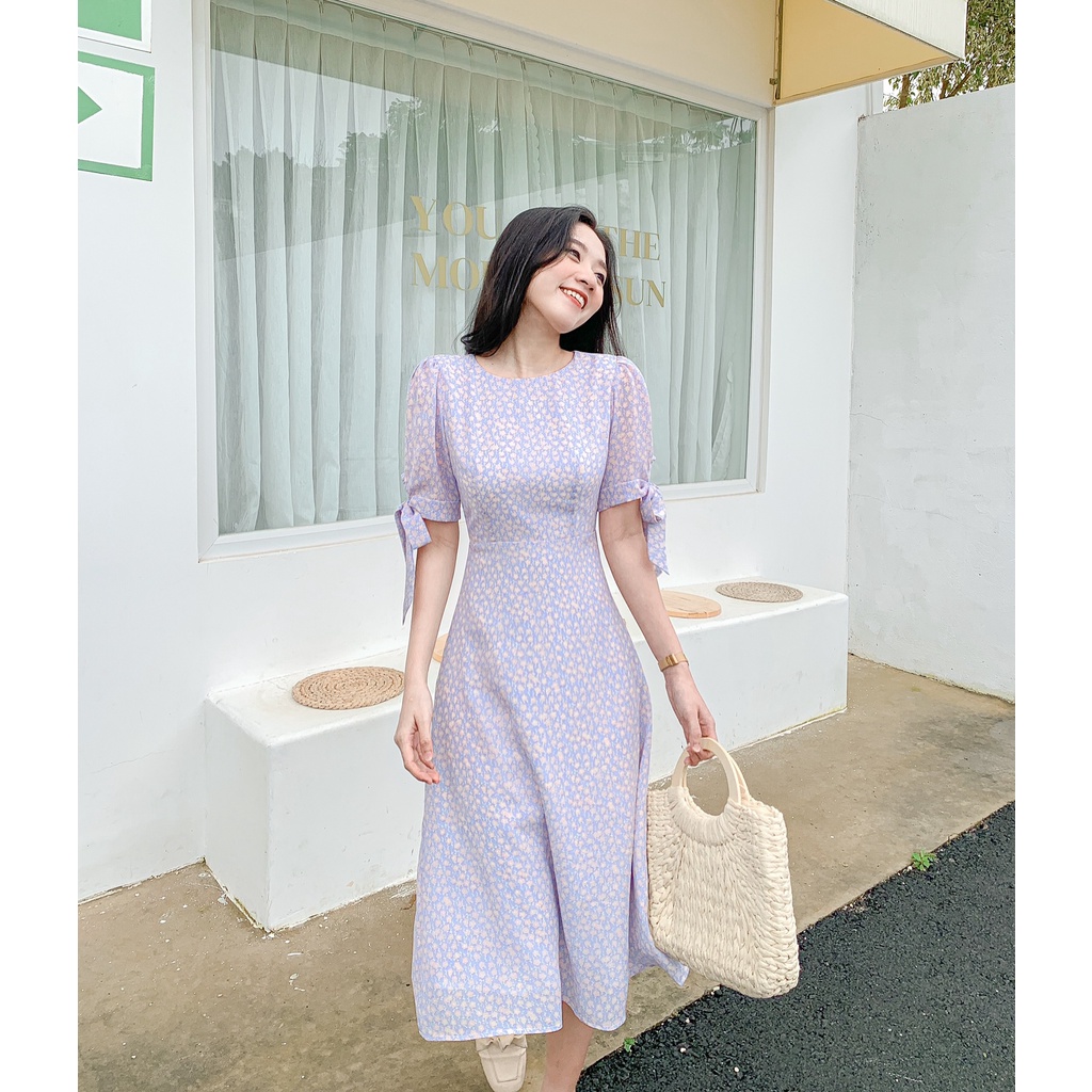 Đầm Salem - Đầm midi dài cổ tròn tay nơ