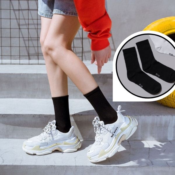 Tất Cổ Cao Unisex Kiểu Dáng Hàn Quốc 2 Màu Đen Trắng Co&amp;Com Vớ Nam Nữ Cotton Mềm Mịn Chống Hôi Chân DPTN009