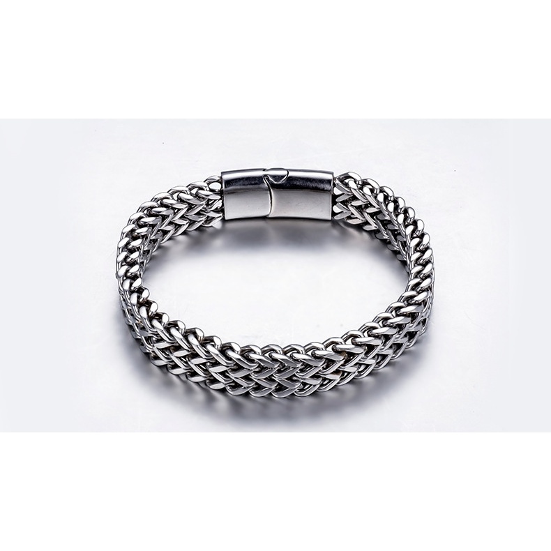 Lắc tay nam châm, vòng đeo tay xương rắn bện vòng đôi khóa chốt gài titanium cực chất